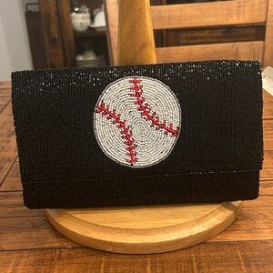 Black Beaded Clutch with Baseball Design